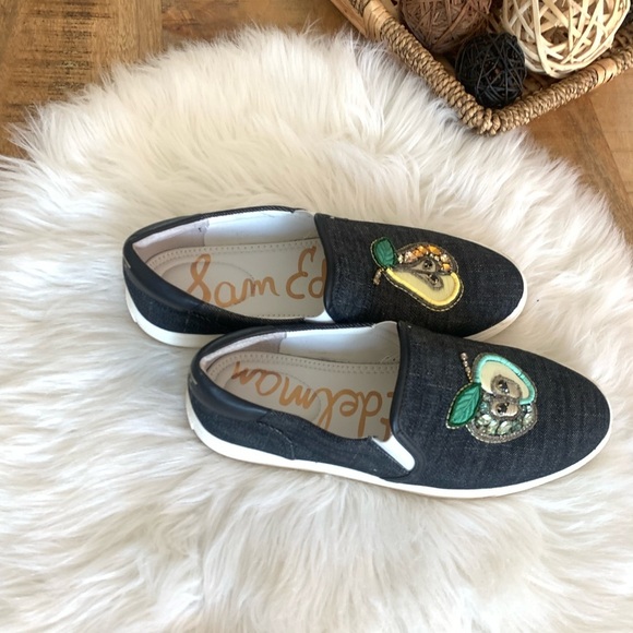 SAM EDELMAN Evelina Pear Apple Jeweled Embroidered Sneaker Women 9.5 - Picture 3 of 10